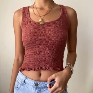 American Eagle Outfitters Smocked Crop Tank - Rust